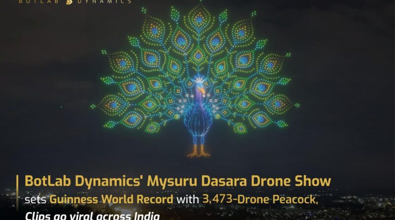 BotLab Dynamics Drone Show featuring an aerial peacock formation at Mysuru Dasara 2026