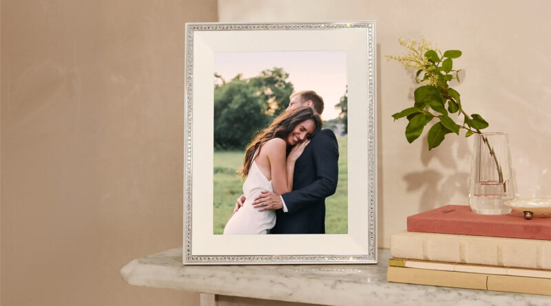 Aura Astra Digital Photo Frame featuring a 12-inch HD display and Swarovski crystal detailing